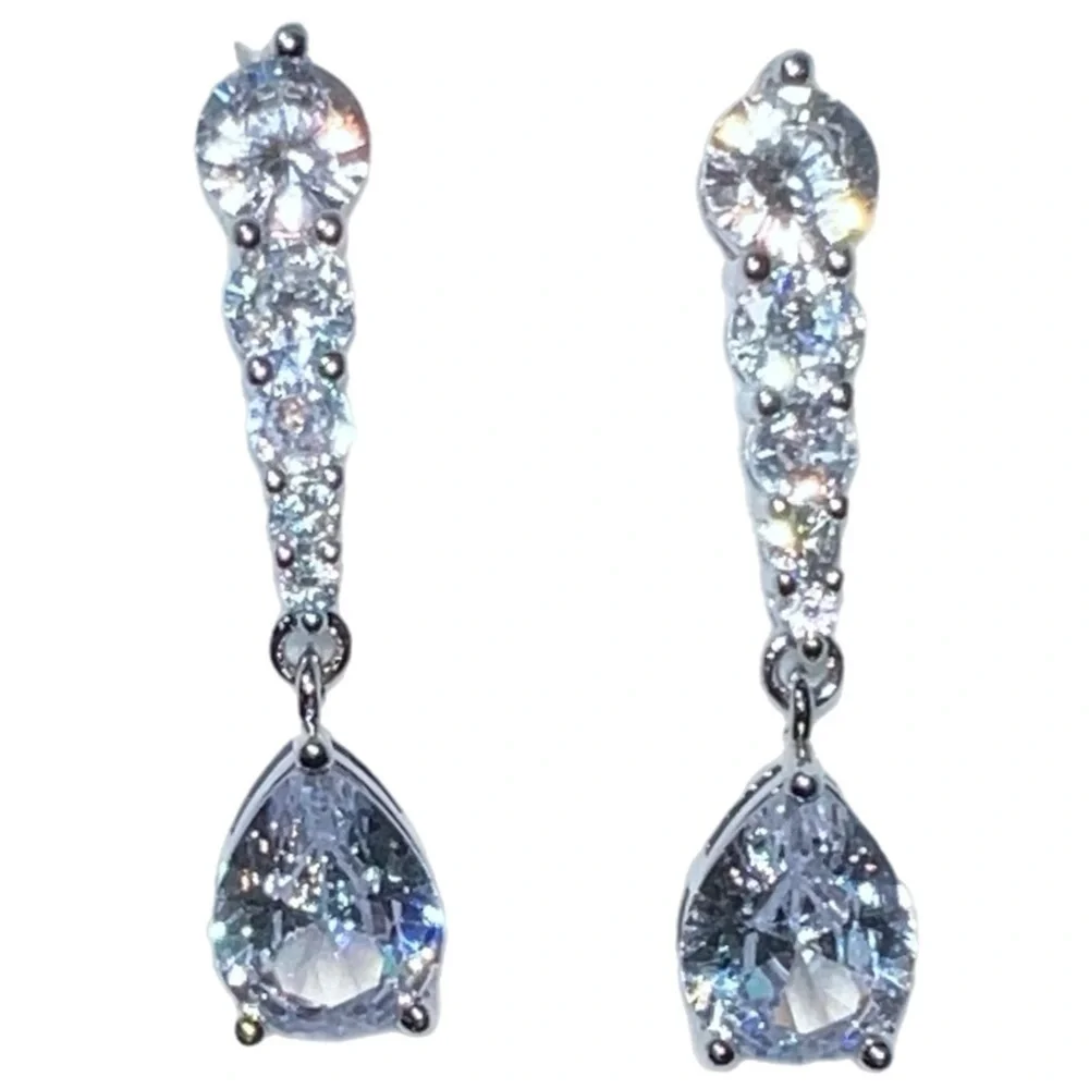 .925 Sterling Silver - Teardrop CZ Earrings – Sparkling Statement Jewelry - NWOT